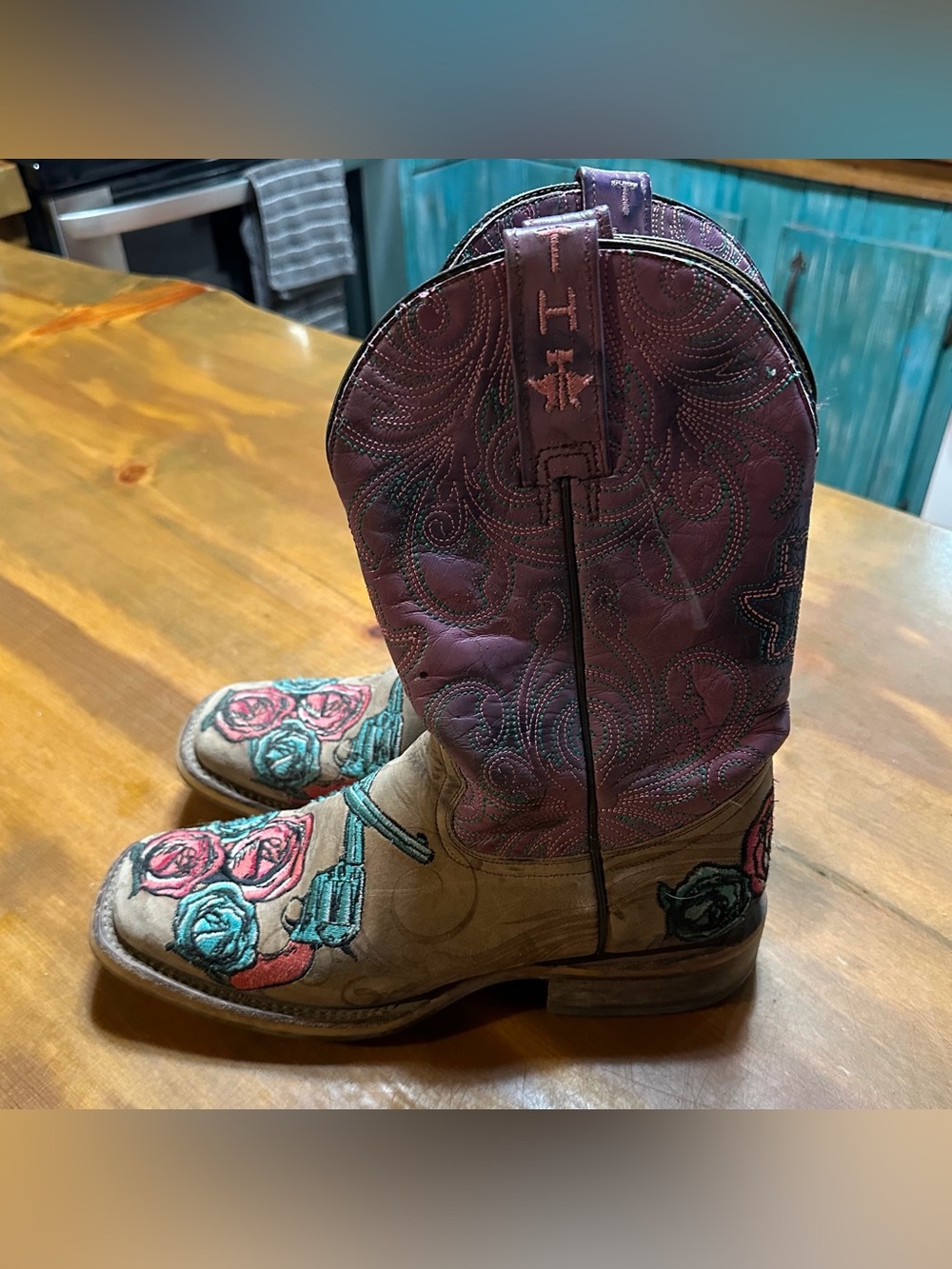 Tin Haul Sure Shot Guns & Roses Square Toe Boots